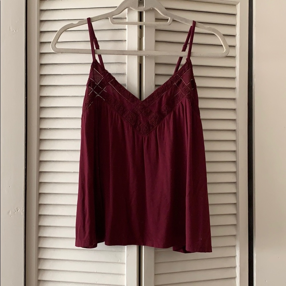 Burgundy camisole with lace detail